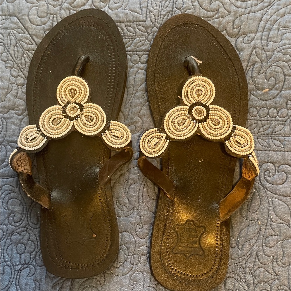 Elegant Beaded Leather Sandals